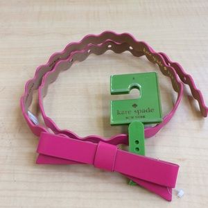 Kate Spade NWT wavy leather bow belt Hot Pinl Sz S